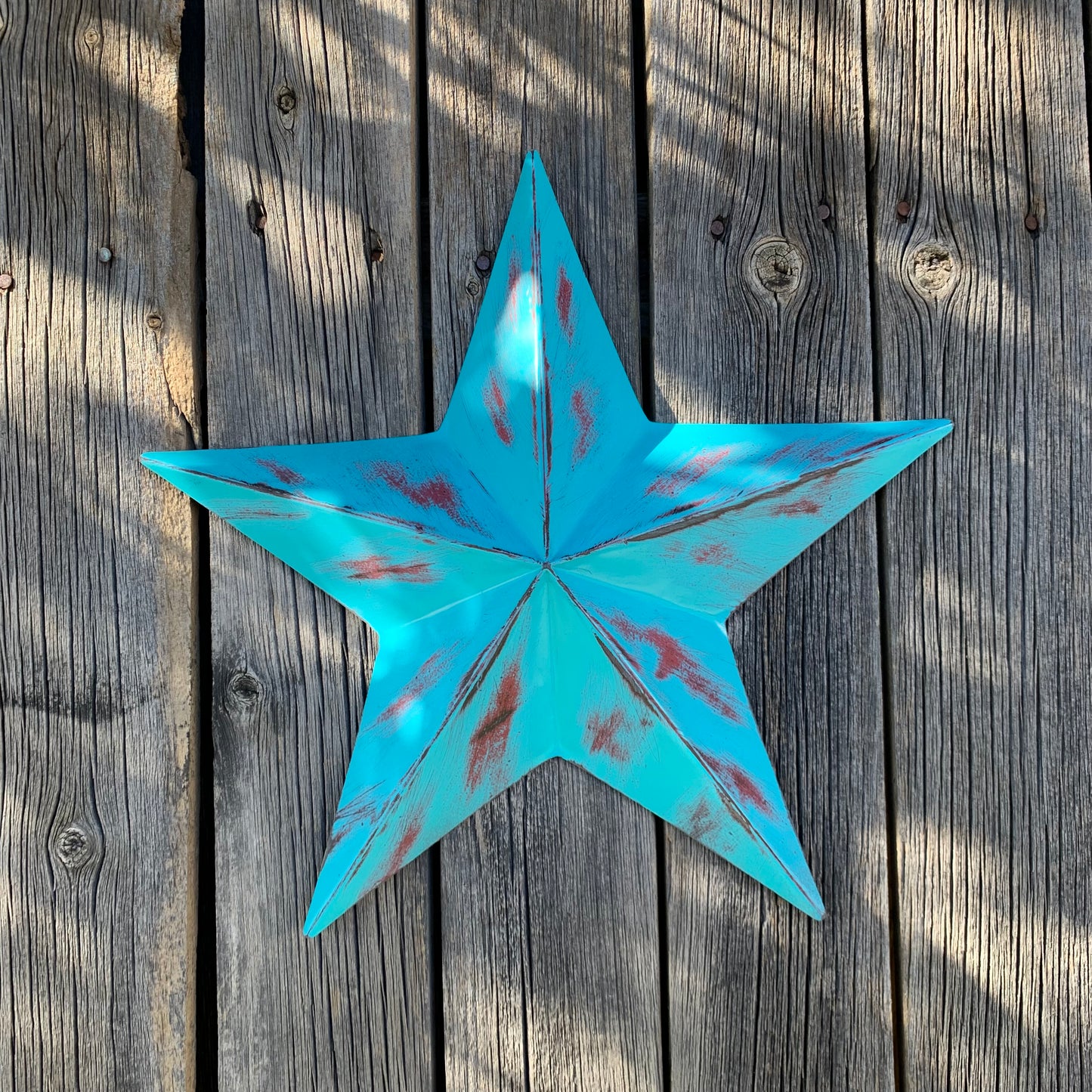 TURQUOISE DISTRESSED TWO TONE BARN STAR METAL ART WESTERN HOME DECOR HANDMADE NEW