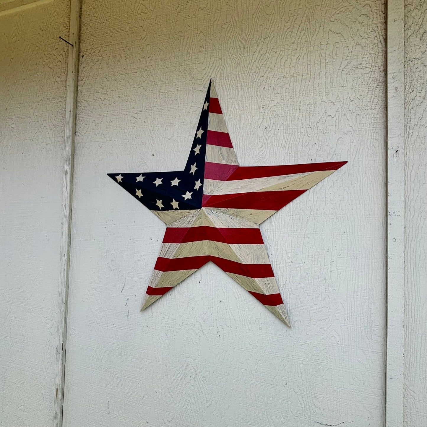 USA FLAG STAR CRACKLE RED IVORY NAVY BLUE METAL BARN STAR METAL WALL ART WESTERN HOME DECOR HANDMADE NEW