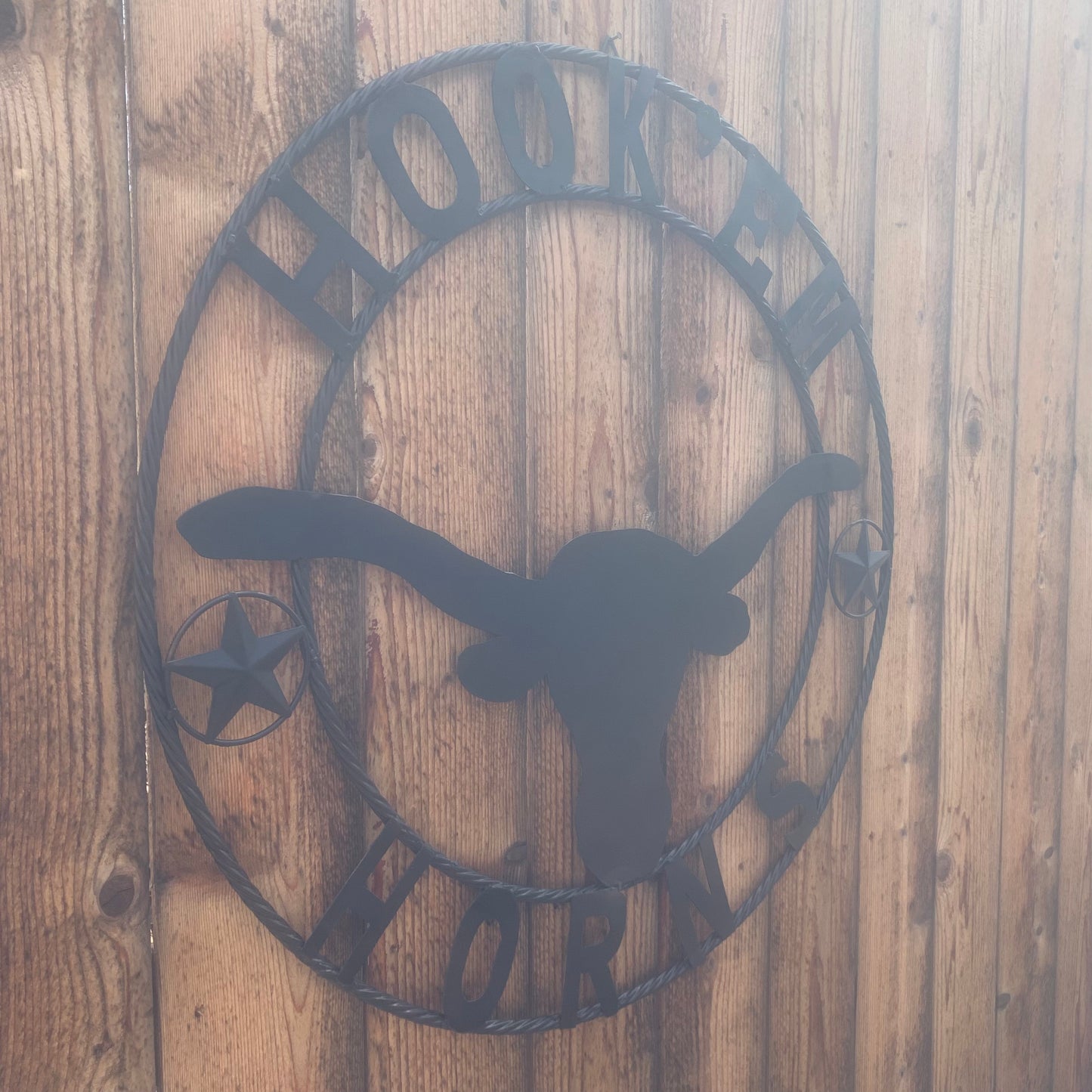 HOOKEM HORNS WITH LONE STAR TEXAS LONGHORNS HOOK EM BLACK METAL CUSTOM VINTAGE CRAFT WALL ART TEAM SIGN HANDMADE