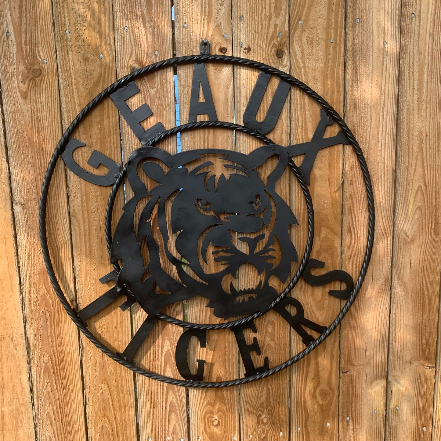 GEAUX TIGERS BLACK CUSTOM METAL VINTAGE CRAFT SIGN TEAM HANDMADE