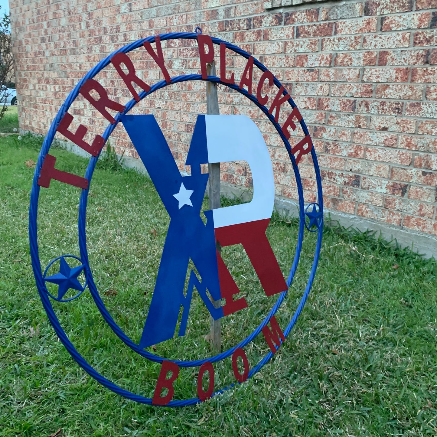 #EH11299 CUSTOM NAME XR ROOFING STYLE SIGN RED,WHITE & BLUE TEXAS FLAG LOGO HANDMADE
