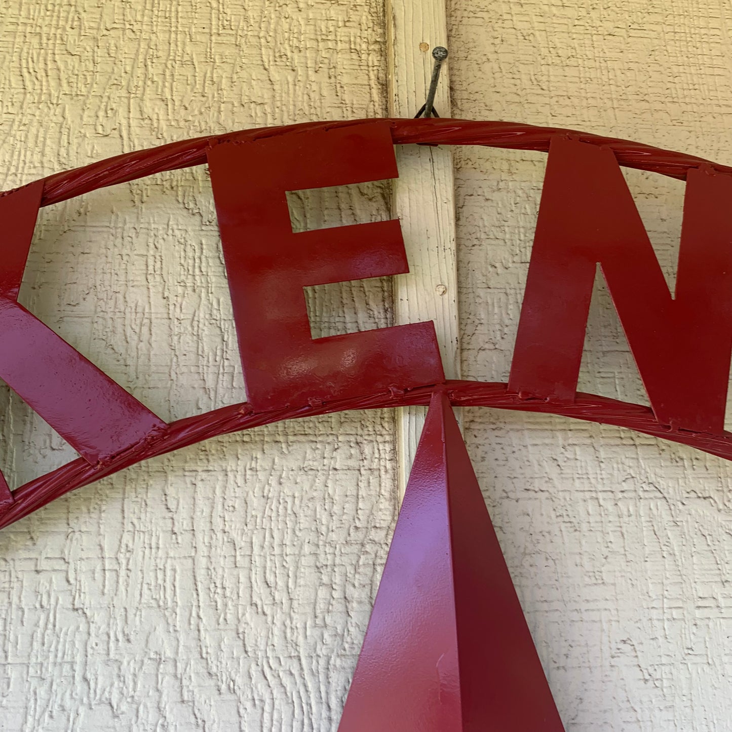 KENT STYLE YOUR CUSTOM STAR METAL NAME RUSTIC BURGUNDY RED CUSTOM 3d STAR METAL NAME BARN STAR TWISTED ROPE RING DESIGN METAL WALL ART HOME DECOR ANY SIZE