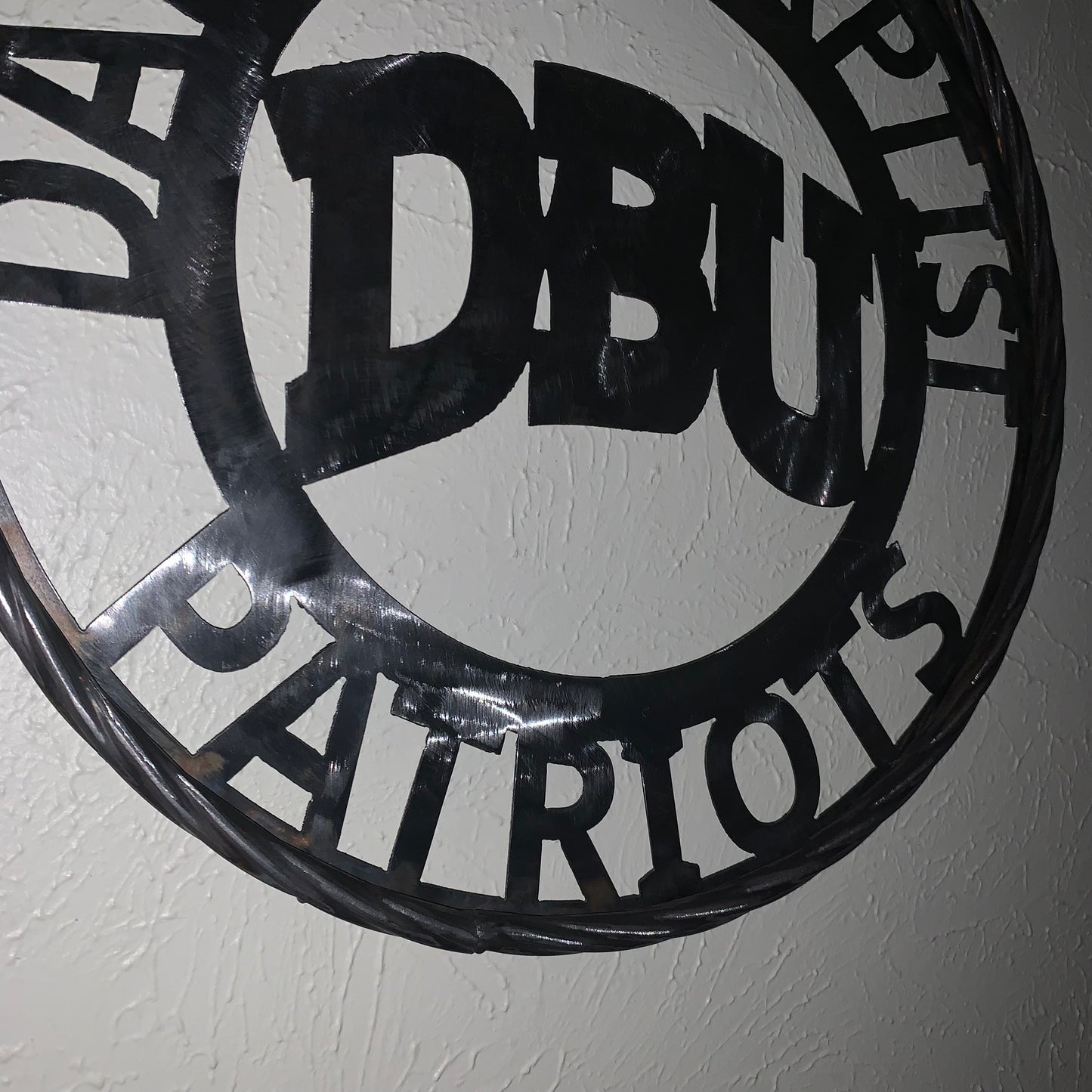 DBU DALLAS BAPTIST PATRIOTS CUSTOM RAW METAL NO PAINT VINTAGE METAL CRAFT SIGN TEAM WESTERN HOME DECOR HANDMADE