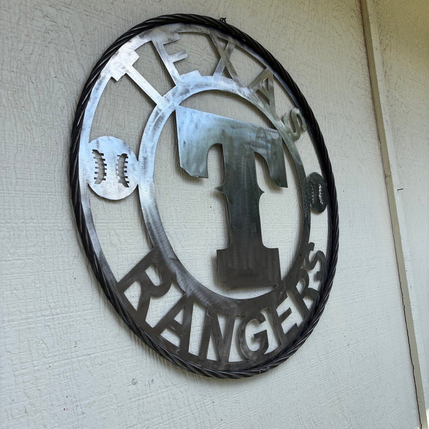 TEXAS RANGERS CUSTOM RAW METAL VINTAGE CRAFT TEAM SIGN TWISTED ROPE RING HANDMADE