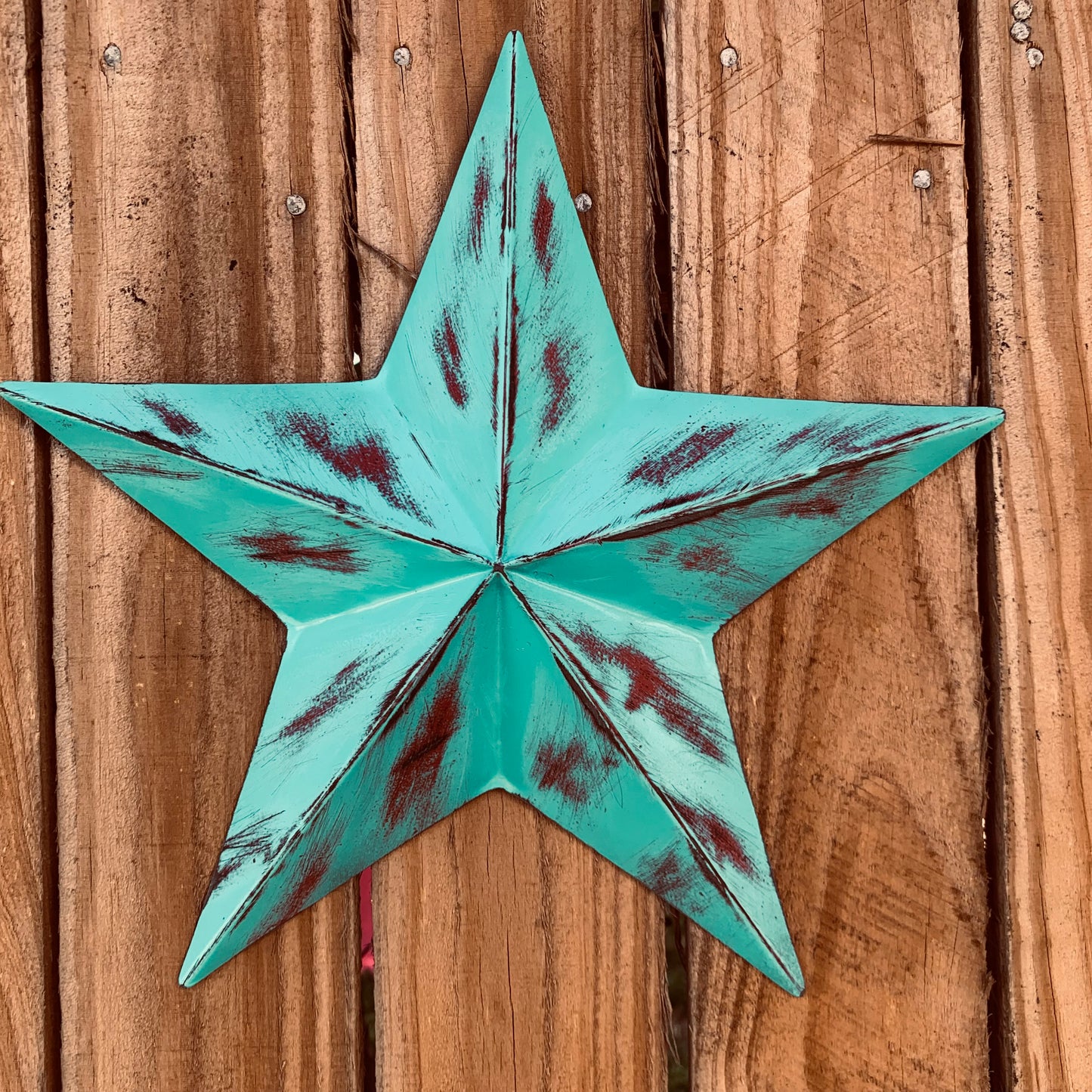 TURQUOISE DISTRESSED TWO TONE BARN STAR METAL ART WESTERN HOME DECOR HANDMADE NEW