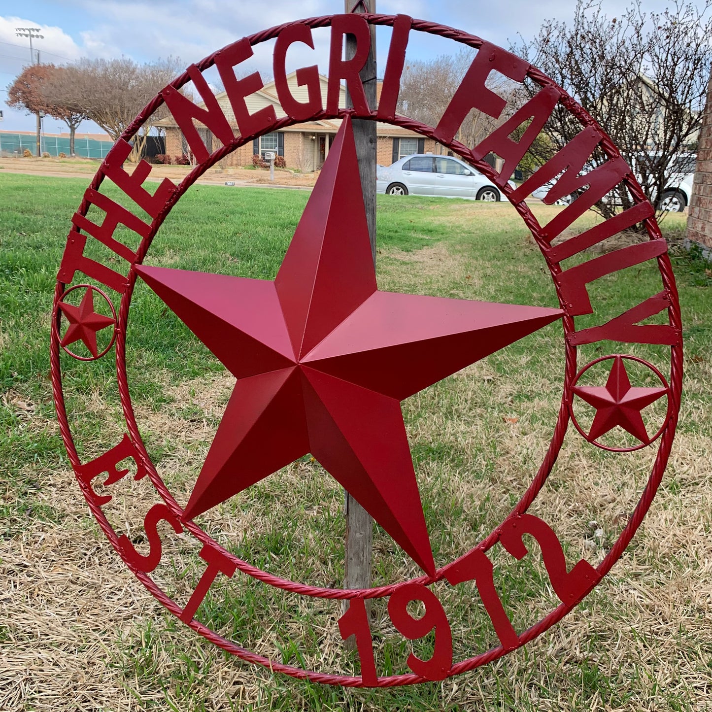 NEGRI FAMILY STYLE YOUR CUSTOM NAME STAR BARN STAR METAL LONE STAR WESTERN HOME DECOR RUSTIC BURGUNDY RED HANDMADE 24",32",36",50"