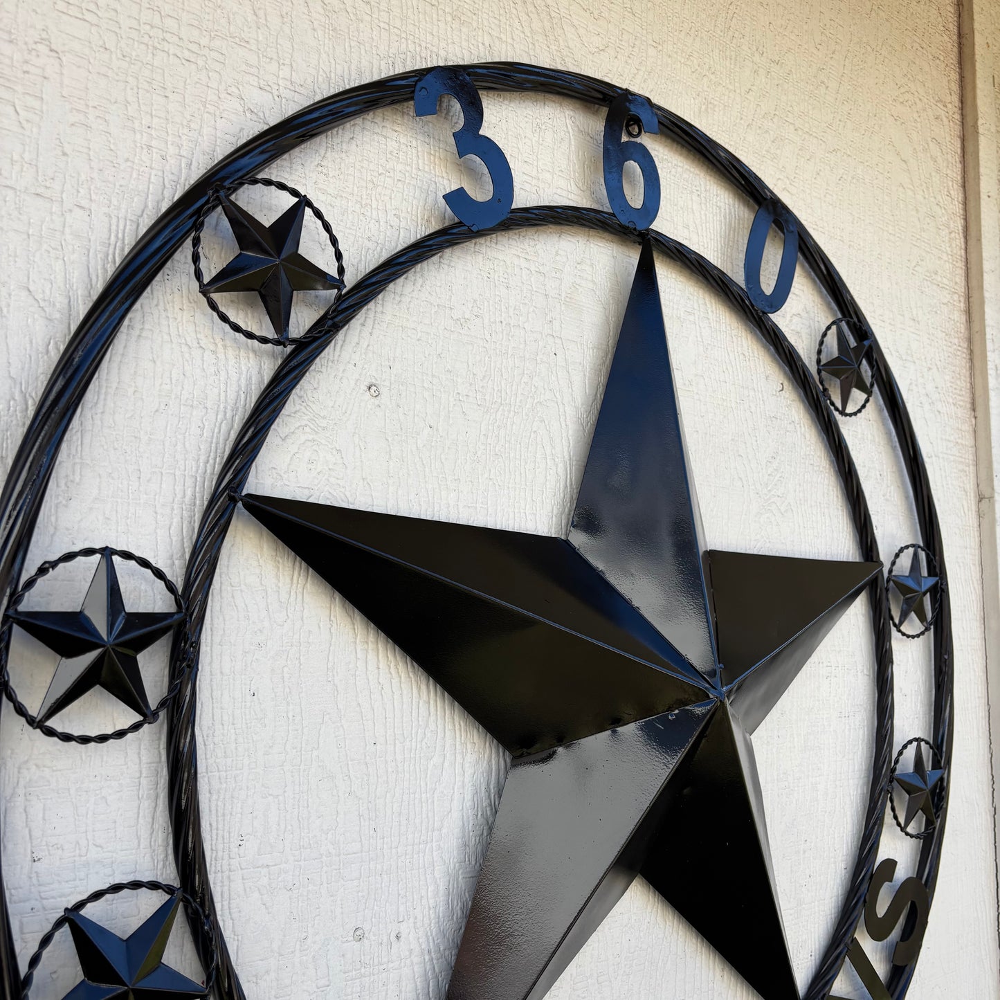 360 OLD EVANS STYLE CUSTOM STAR NAME BARN METAL STAR 3d TWISTED ROPE RING WESTERN HOME DECOR RUSTIC BLACK HANDMADE 24",32",36",50"