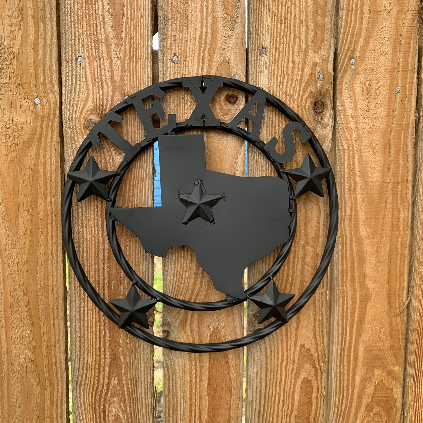 12" STATE OF TEXAS MAP RUSTIC BLACK TWISTED RING METAL SIGN WESTERN HOME DECOR HANDMADE NEW