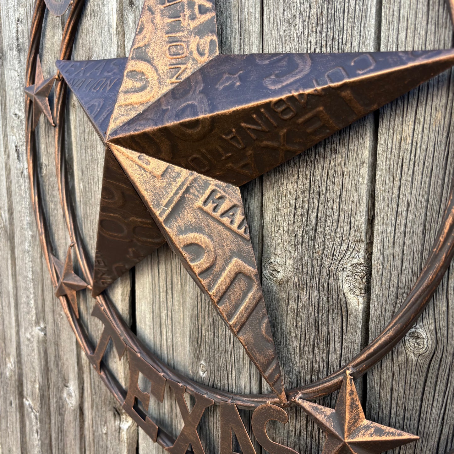 GOD BLESS TEXAS LICENSE PLATE EMBOSSED STAR BARN STAR METAL LONE STAR WESTERN HOME DECOR HANDMADE