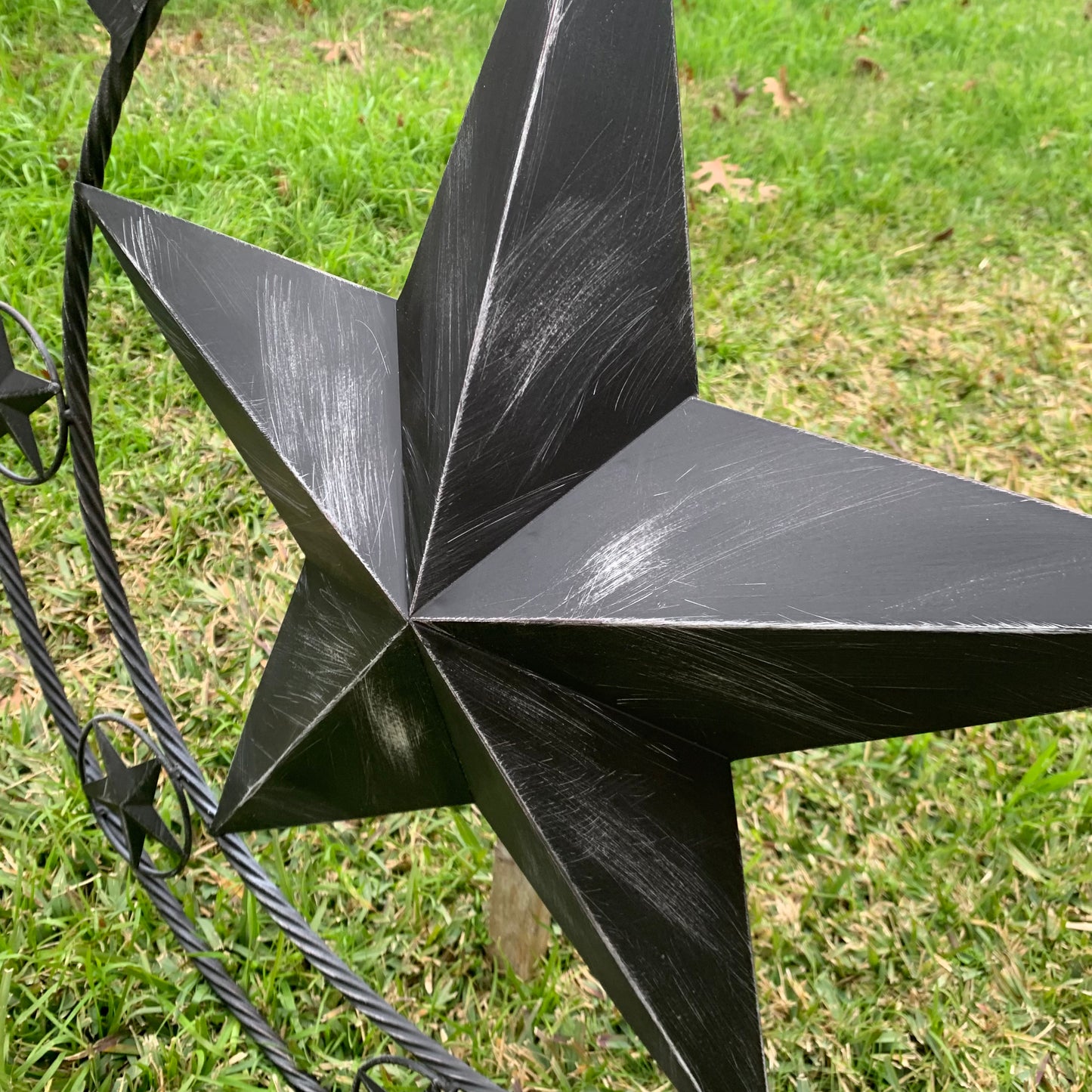 TEXAS BLACK DISTRESSED STAR TWO TONE TEXTURE BARN STAR METAL LONESTAR TWISTED ROPE RING WESTERN HOME DECOR HANDMADE NEW