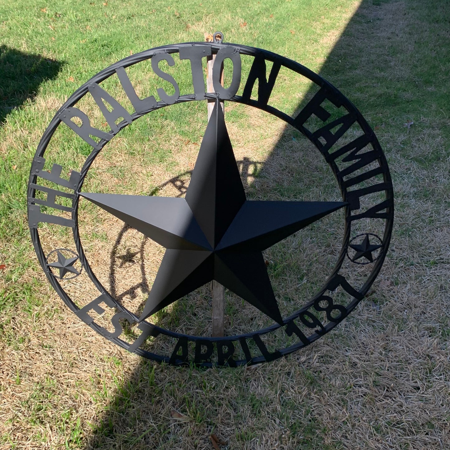 RALSTON FAMILY STYLE CUSTOM NAME STAR BARN METAL STAR 3d TWISTED ROPE RING WESTERN HOME DECOR RUSTIC BLACK HANDMADE 24",32",36",50"