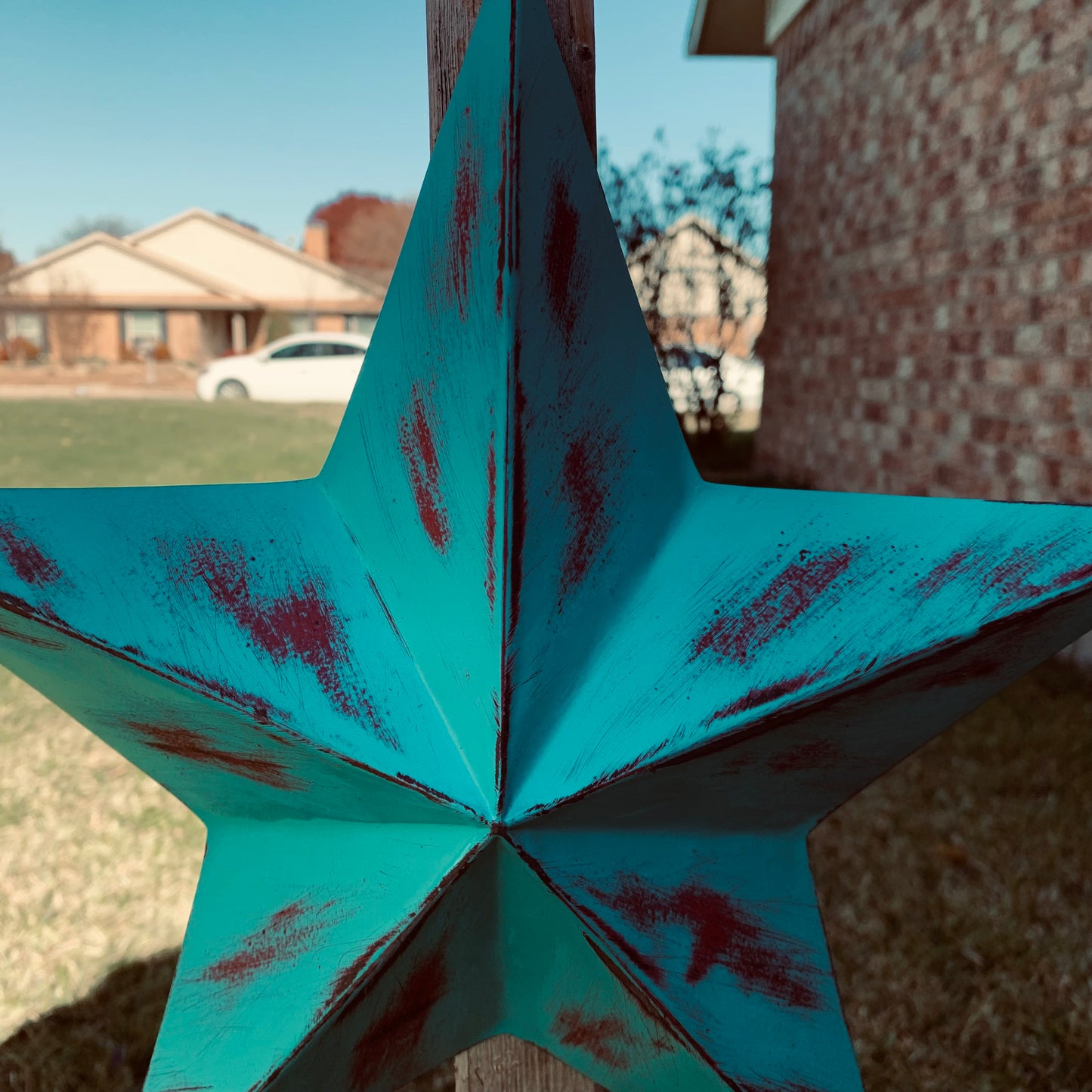 TURQUOISE DISTRESSED TWO TONE BARN STAR METAL ART WESTERN HOME DECOR HANDMADE NEW