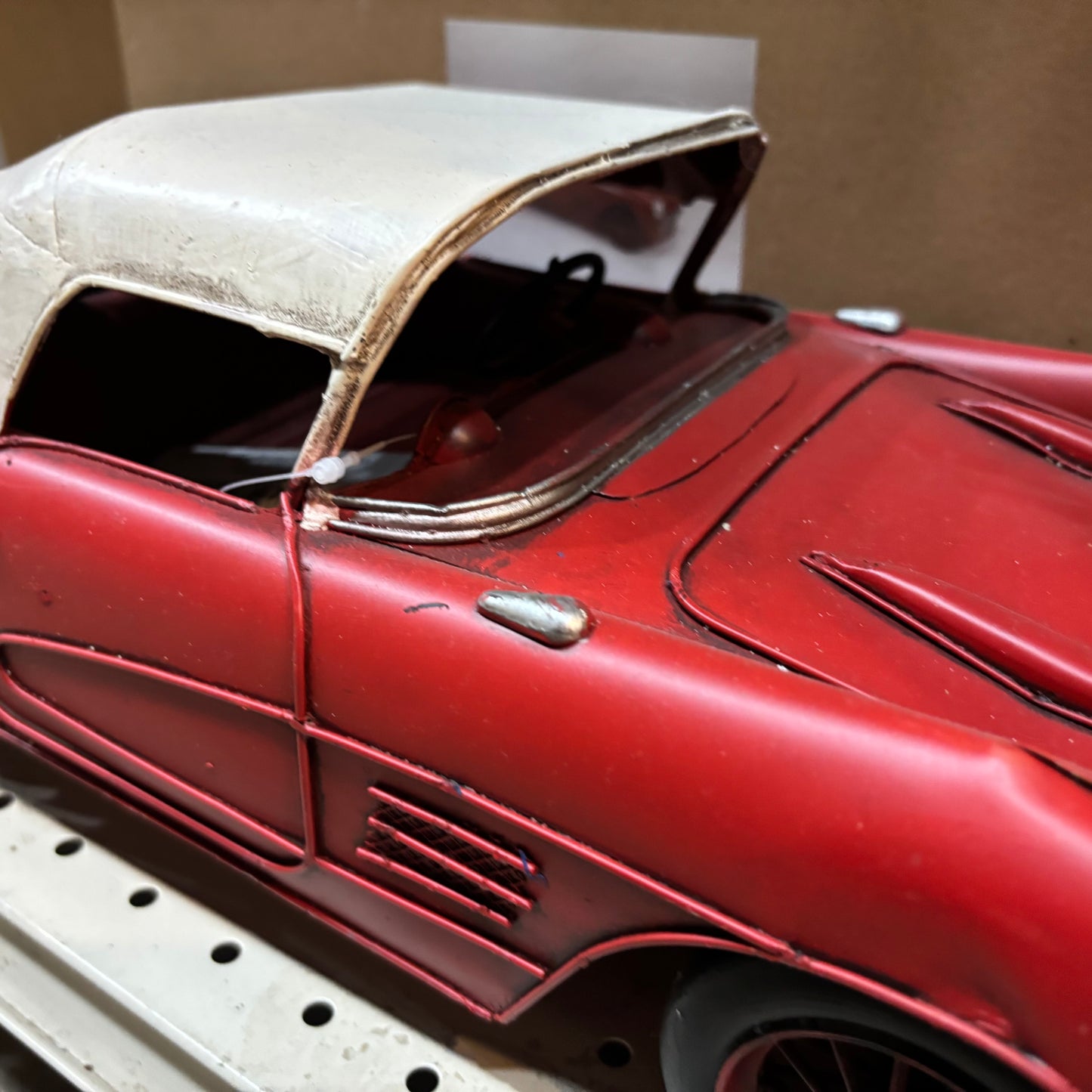 RA0236 RED CLASSIC CAR COVERTIBLE L 18" METAL CAR ART WESTERN HOME DECOR HANDMADE