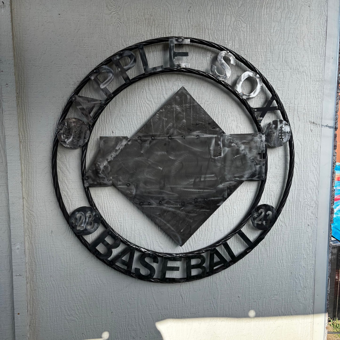 APPLE SOX BASEBALL CUSTOM METAL VINTAGE CRAFT SIGN TEAM NAVY BLUE WHITE RED HANDMADE