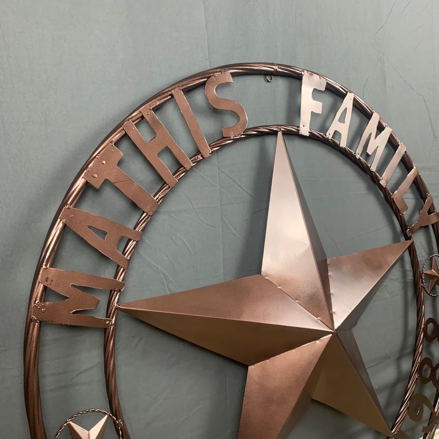 MATHIS STYLE CUSTOM NAME STAR BARN STAR 3d METAL LONESTAR TWISTED ROPE RING WESTERN HOME DECOR RUSTIC BRONZE COPPER HANDMADE 24",32",36",50"