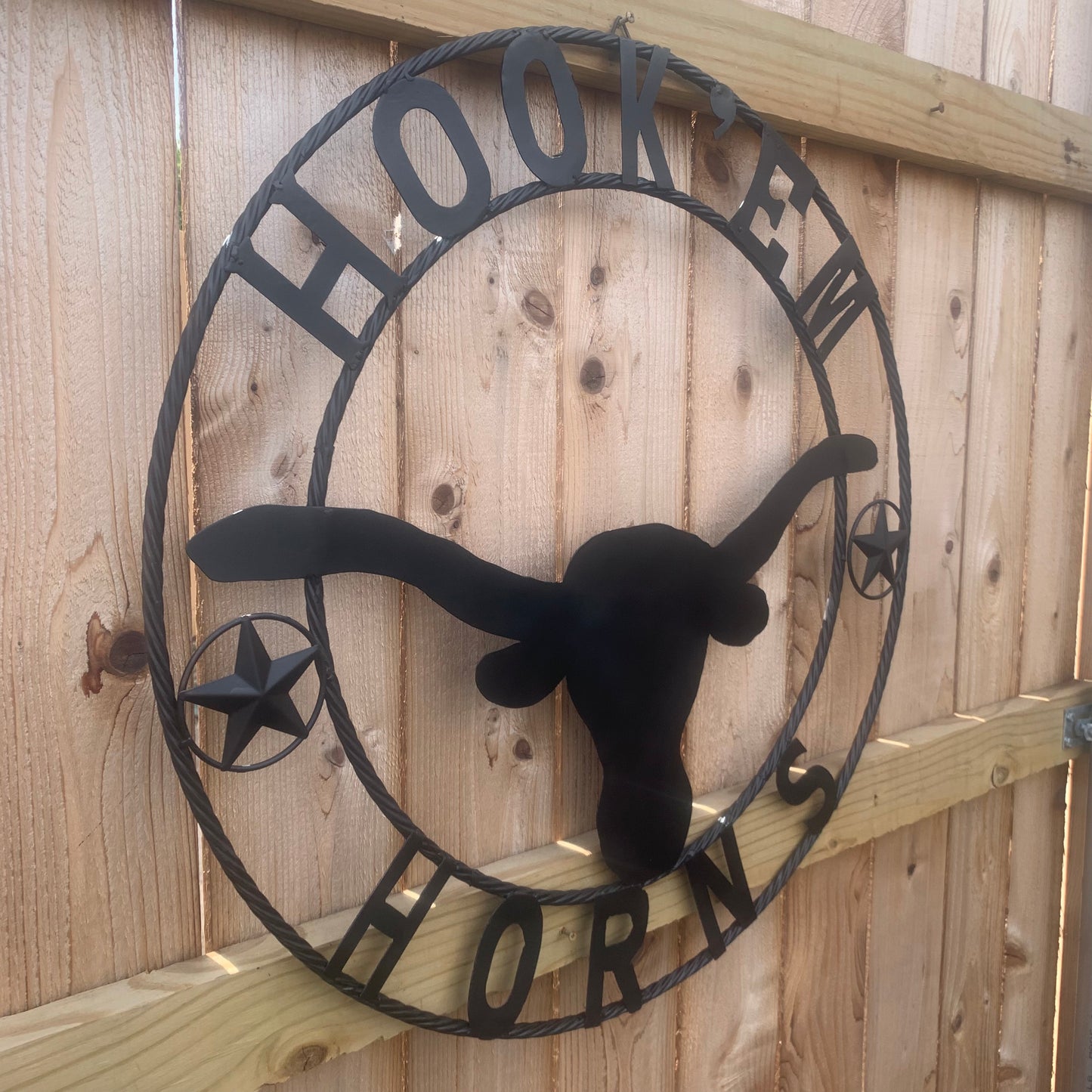 HOOKEM HORNS WITH LONE STAR TEXAS LONGHORNS HOOK EM BLACK METAL CUSTOM VINTAGE CRAFT WALL ART TEAM SIGN HANDMADE