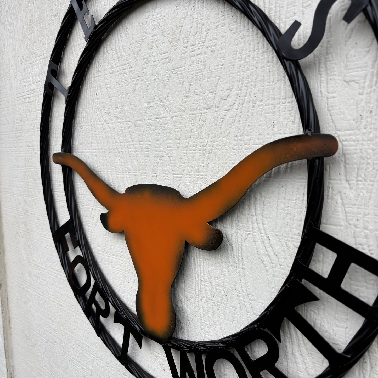 TEXAS FORT WORTH METAL SIGN LONGHORNS ORANGE WESTERN HOME DECOR HANDMADE