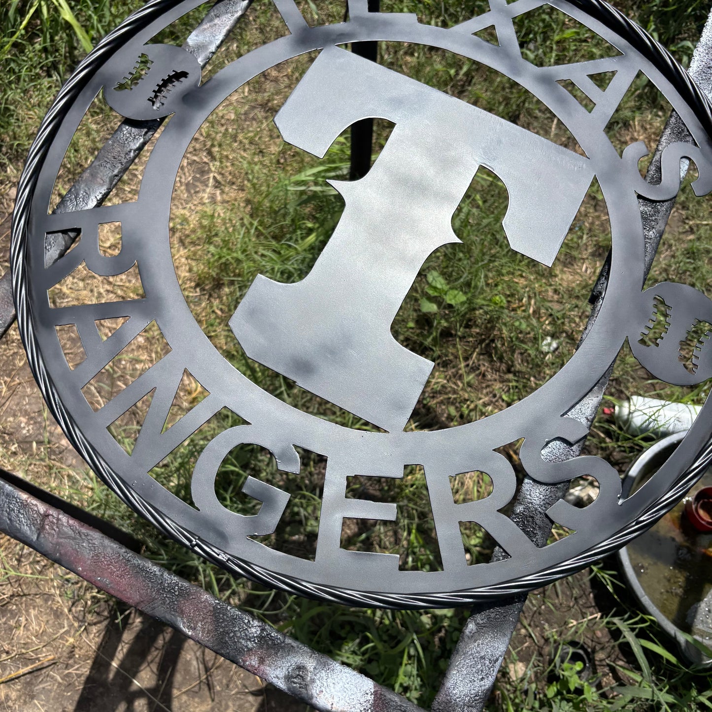 TEXAS RANGERS BLACK CUSTOM METAL VINTAGE CRAFT TEAM SIGN TWISTED ROOE RING HANDMADE