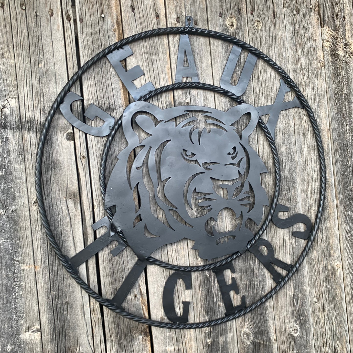 GEAUX TIGERS BLACK CUSTOM METAL VINTAGE CRAFT SIGN TEAM HANDMADE