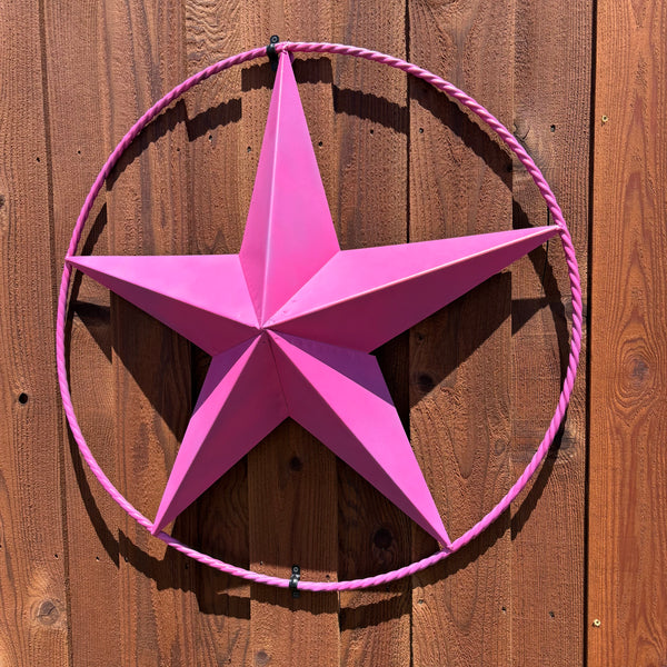 PINK STAR BARN METAL LONE STAR TWISTED ROPE RING WESTERN HOME DECOR HANDMADE 12",24",36"