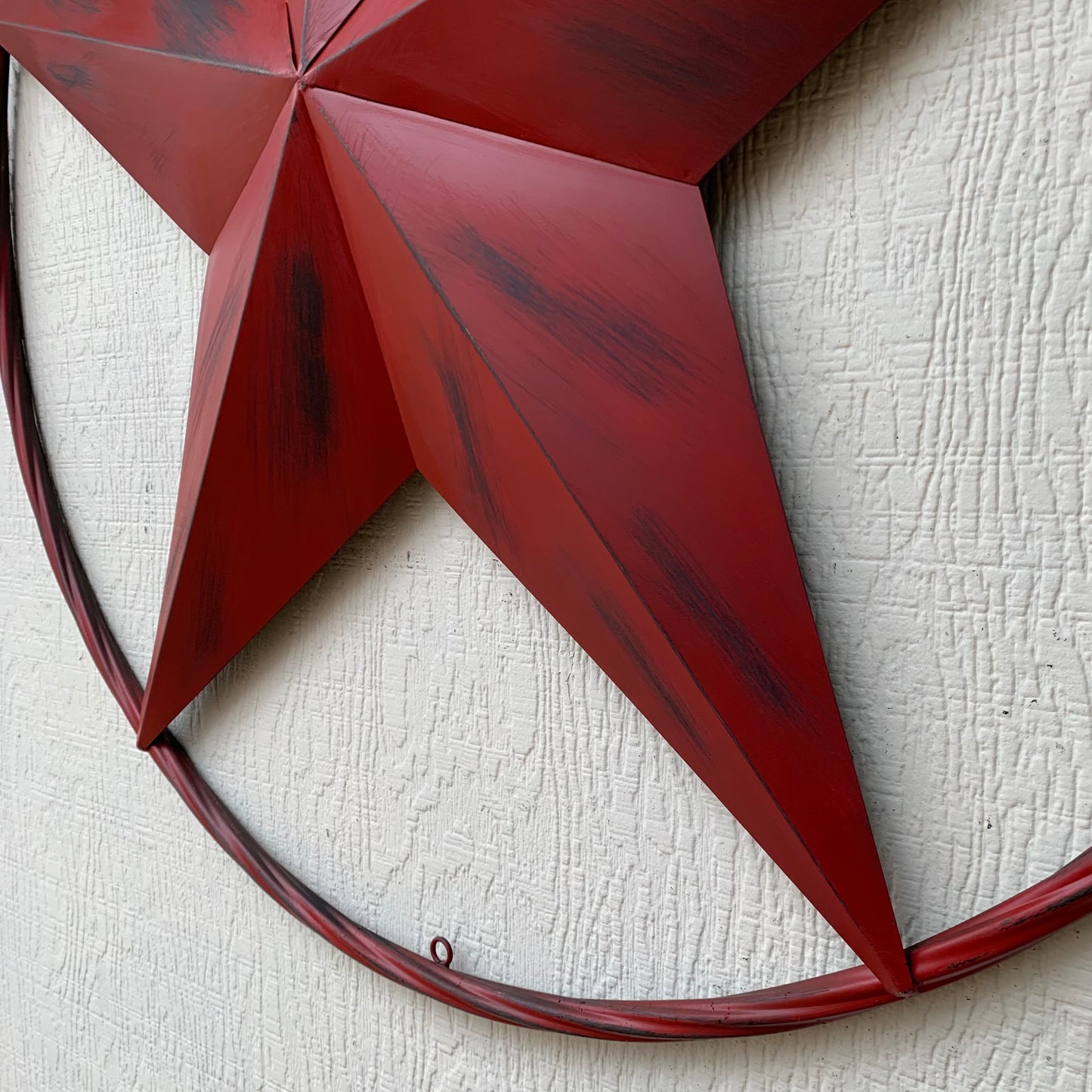 RED DISTRESSED STAR TWO TONE TEXTURE BARN STAR METAL LONESTAR TWISTED ROPE RING WESTERN HOME DECOR HANDMADE NEW #EH12958