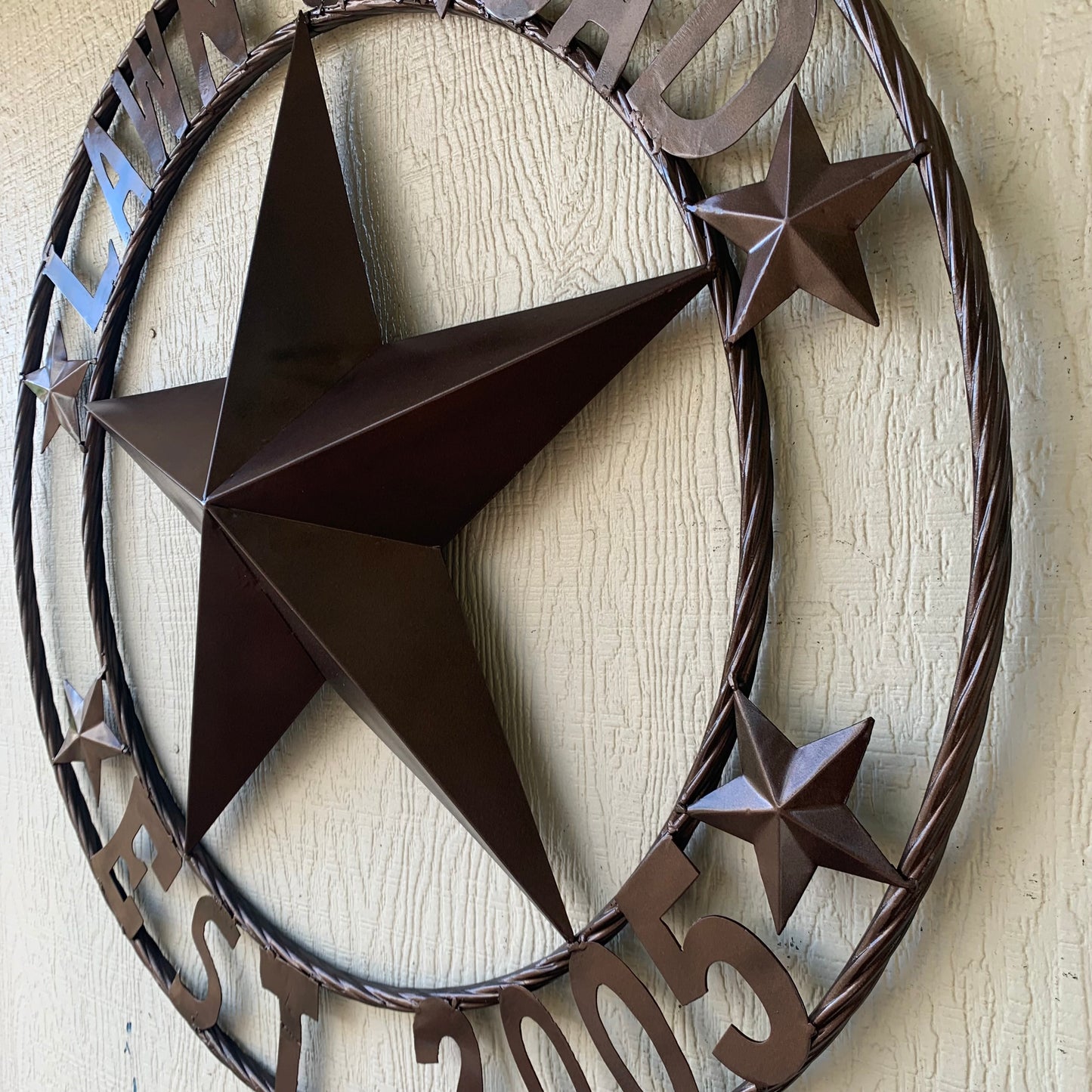 LAWN SQUAD STYLE CUSTOM BARN STAR NAME YOUR CUSTOM NAME STAR METAL NAME BARN STAR WITH TWISTED ROPE RING DESIGN METAL WALL 3d STAR ART WESTERN HOME DECOR RUSTIC BRONZE NEW