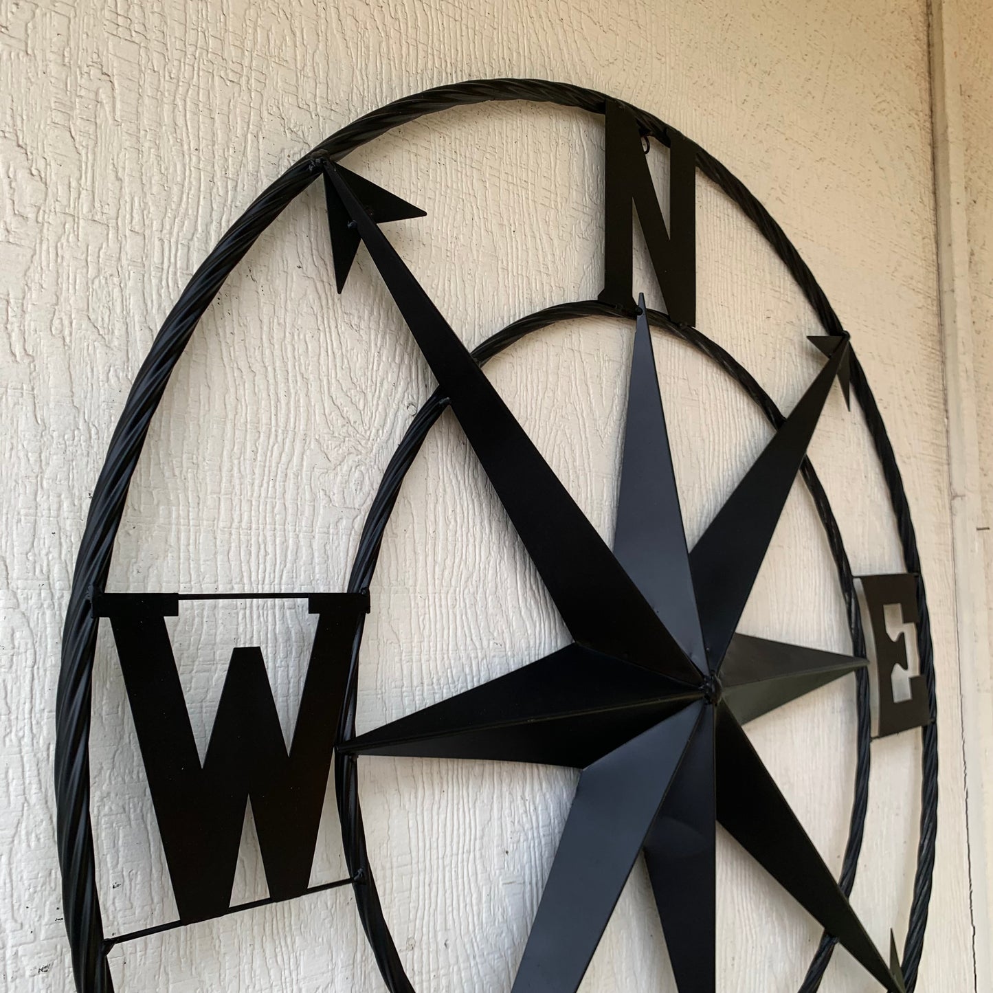 36" COMPASS RUSTIC BLACK METAL SIGN WALL ART WESTERN HOME DECOR HANDMADE NEW