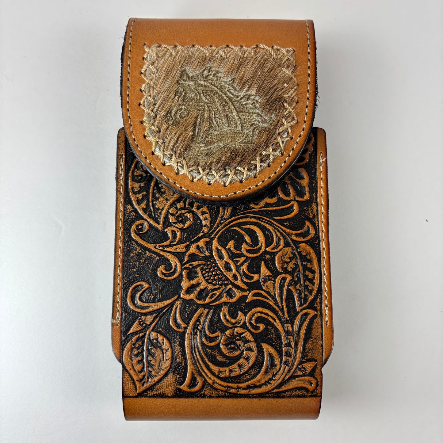 7" HORSE LEATHER HOLSTER TAN POUCH EXTRA LARGE  BELT LOOP CELL PHONE CASE UNIVERSAL OVERSIZE #EH13323
