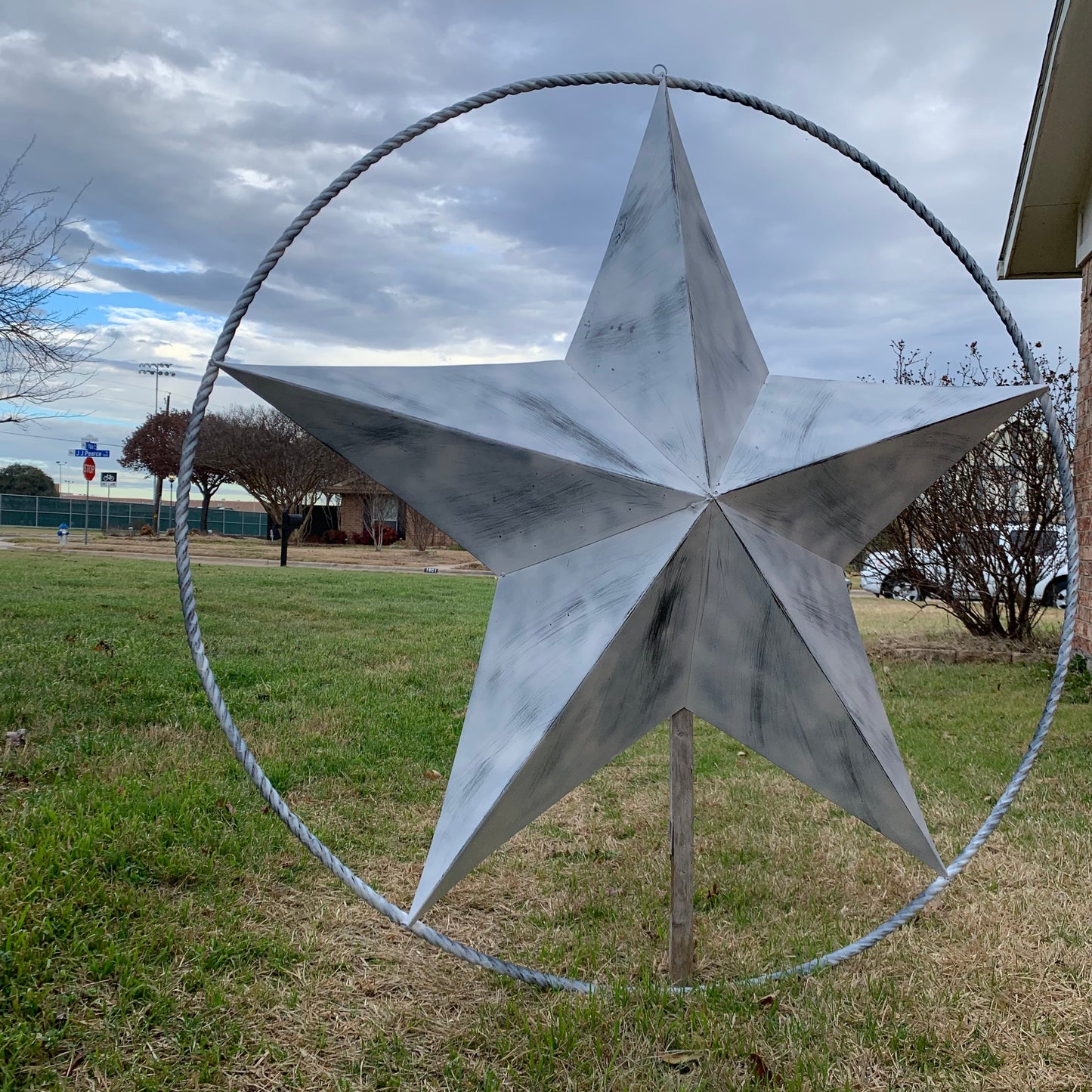 5 FOOT WHITE DISTRESSED STAR TWO TONE TEXTURE BARN STAR METAL LONESTAR TWISTED ROPE RING WESTERN HOME DECOR HANDMADE NEW