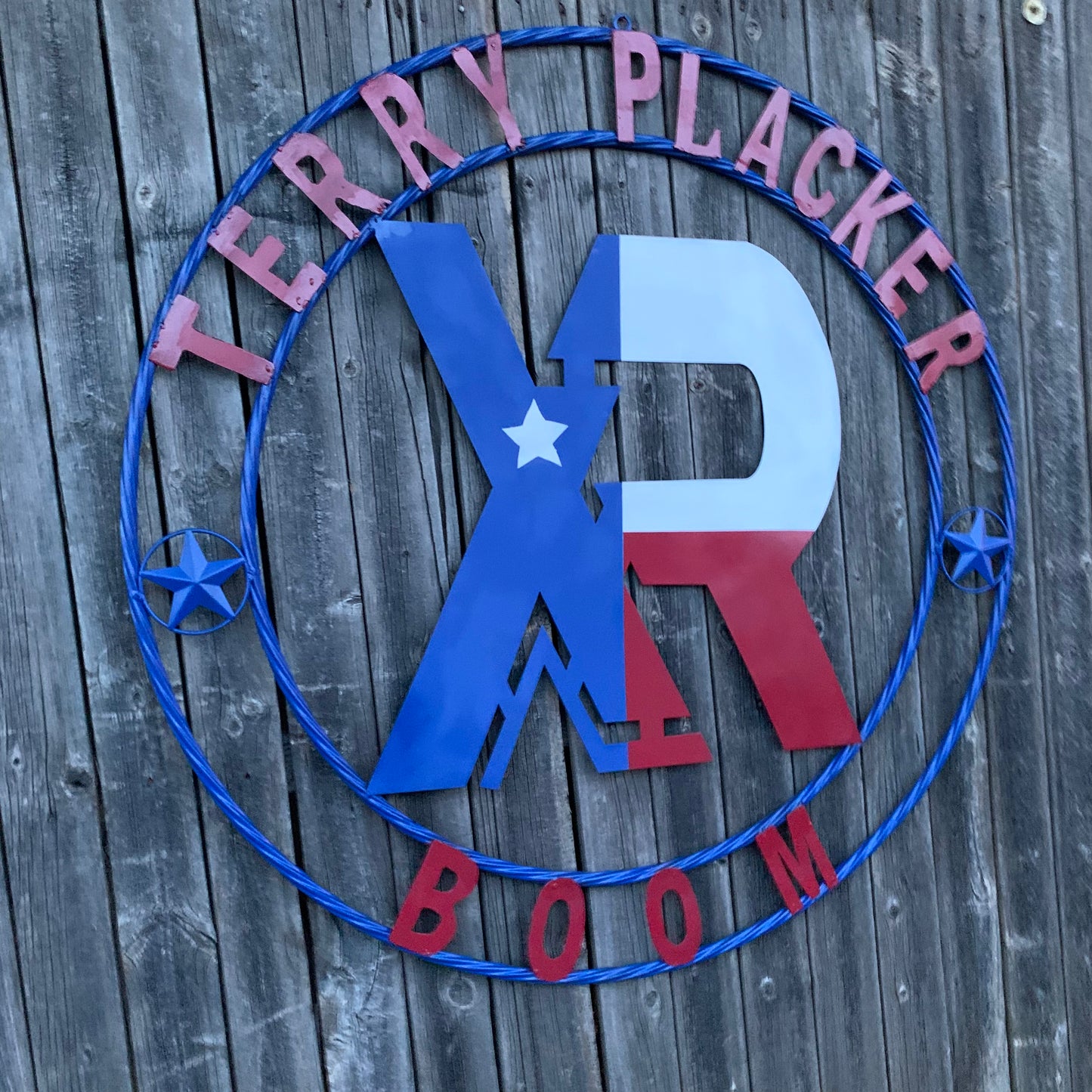 #EH11299 CUSTOM NAME XR ROOFING STYLE SIGN RED,WHITE & BLUE TEXAS FLAG LOGO HANDMADE