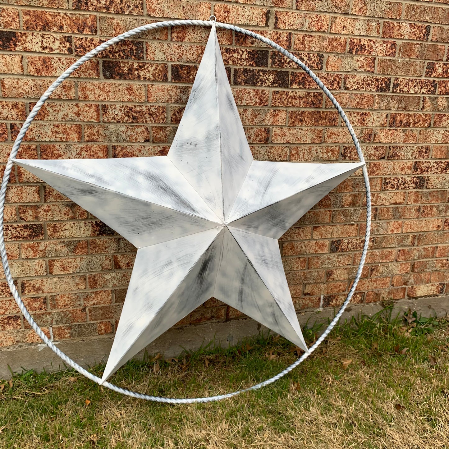 5 FOOT WHITE DISTRESSED STAR TWO TONE TEXTURE BARN STAR METAL LONESTAR TWISTED ROPE RING WESTERN HOME DECOR HANDMADE NEW