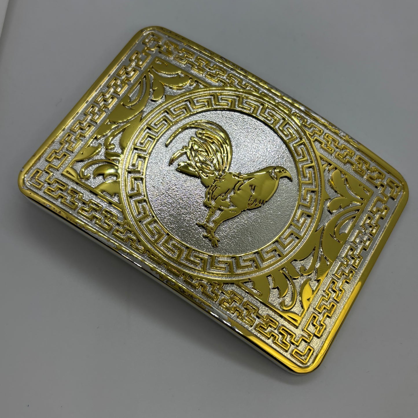 ROOSTER BELT BUCKLE GOLD WHITE WESTERN METAL BUCKLE FASHION ART 4.5" X 3.5"  #EH13237