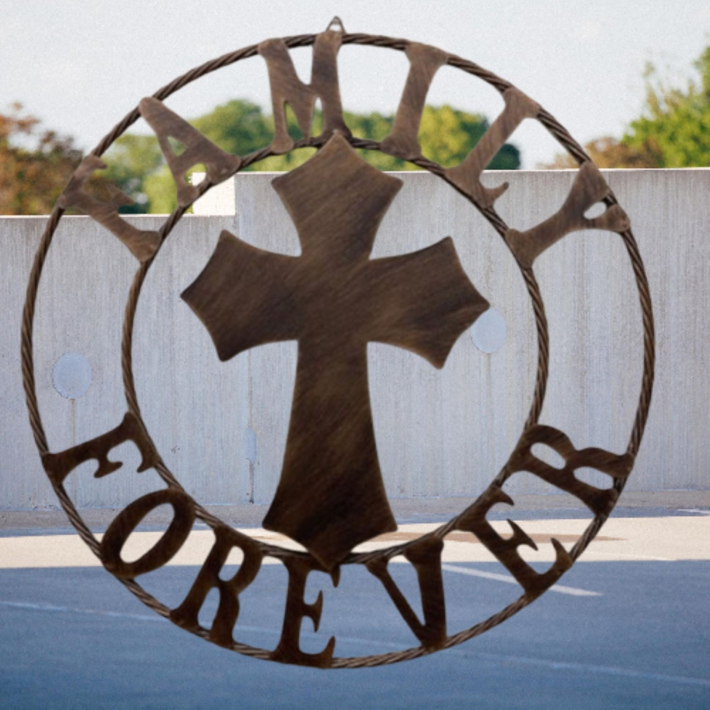 FAMILY FOREVER CROSS 25" METAL WALL ART WESTERN HOME DECOR HANDMADE NEW #EH13171