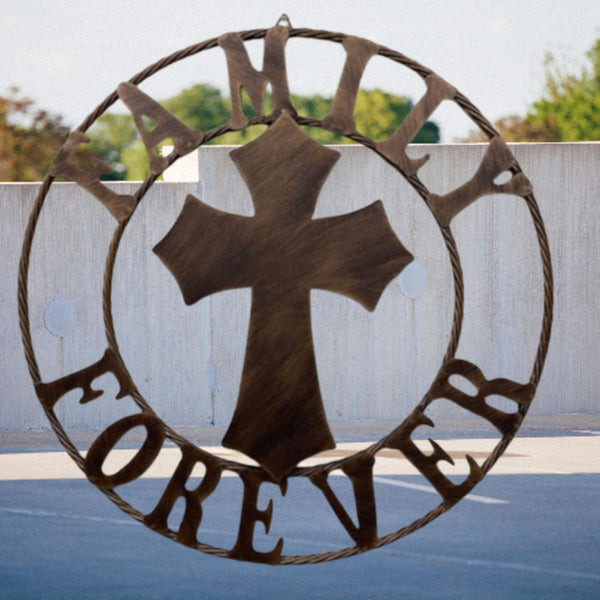 FAMILY FOREVER CROSS 25" METAL WALL ART WESTERN HOME DECOR HANDMADE NEW #EH13171