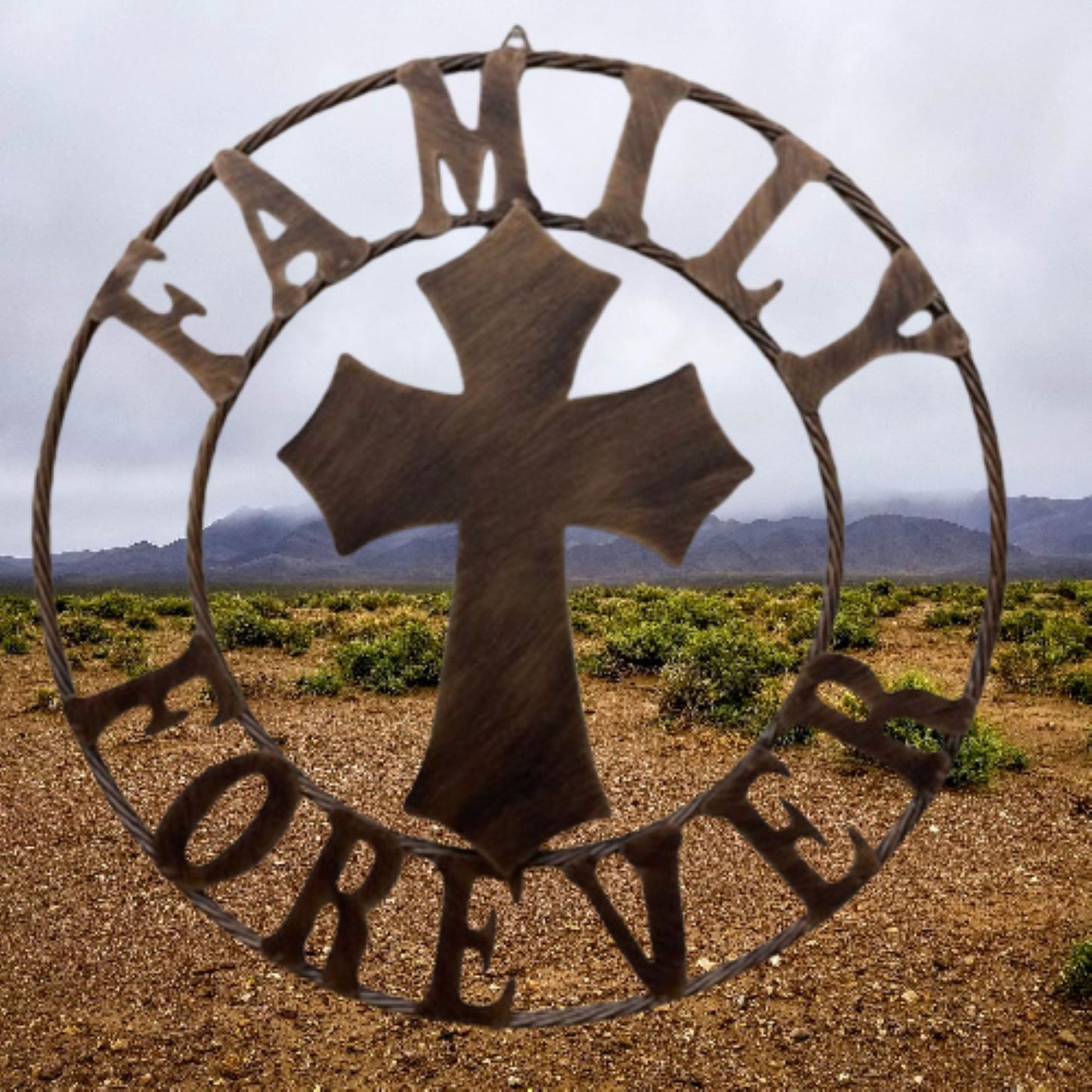 FAMILY FOREVER CROSS 25" METAL WALL ART WESTERN HOME DECOR HANDMADE NEW #EH13171