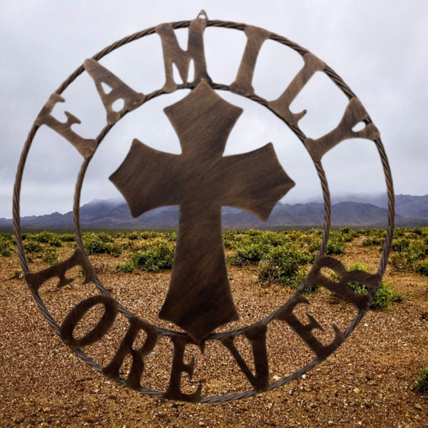 FAMILY FOREVER CROSS 25" METAL WALL ART WESTERN HOME DECOR HANDMADE NEW #EH13171