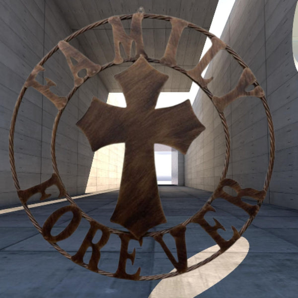 FAMILY FOREVER CROSS 25" METAL WALL ART WESTERN HOME DECOR HANDMADE NEW #EH13171