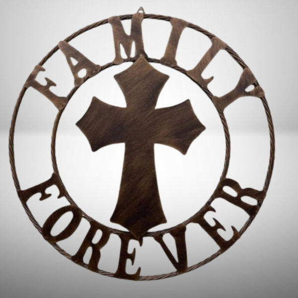FAMILY FOREVER CROSS 25" METAL WALL ART WESTERN HOME DECOR HANDMADE NEW #EH13171