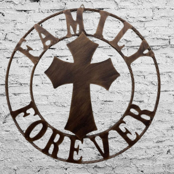 FAMILY FOREVER CROSS 25" METAL WALL ART WESTERN HOME DECOR HANDMADE NEW #EH13171