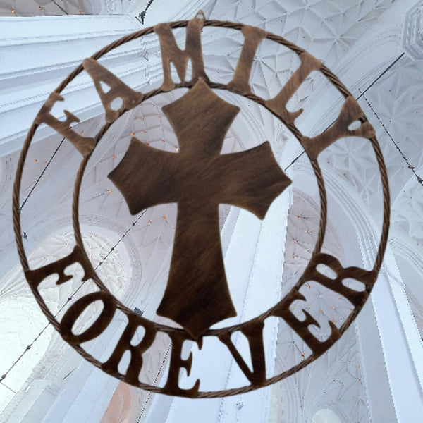 FAMILY FOREVER CROSS 25" METAL WALL ART WESTERN HOME DECOR HANDMADE NEW #EH13171