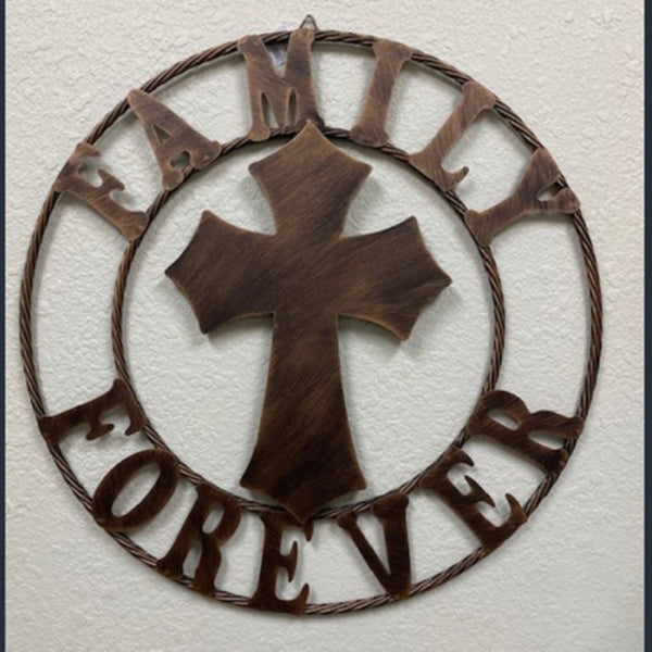 FAMILY FOREVER CROSS 25" METAL WALL ART WESTERN HOME DECOR HANDMADE NEW #EH13171