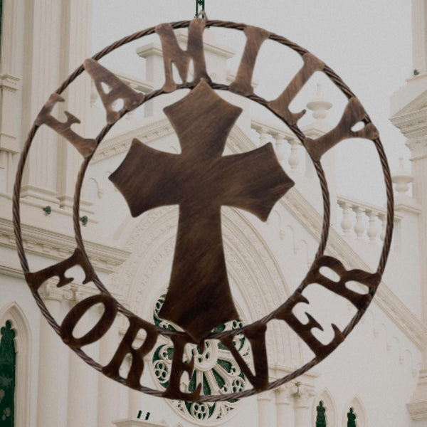 FAMILY FOREVER CROSS 25" METAL WALL ART WESTERN HOME DECOR HANDMADE NEW #EH13171