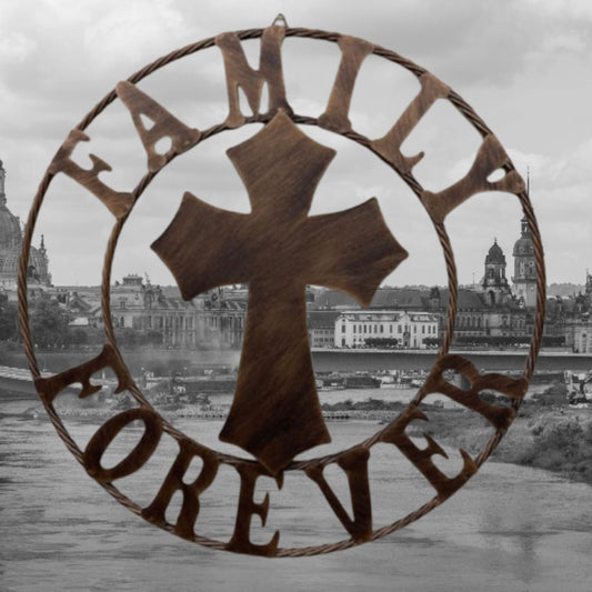 FAMILY FOREVER CROSS 25" METAL WALL ART WESTERN HOME DECOR HANDMADE NEW #EH13171
