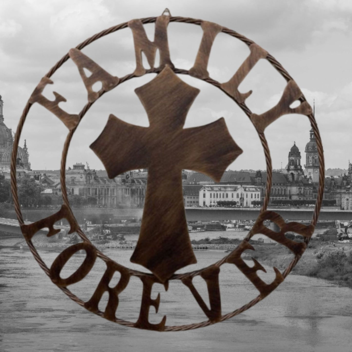 FAMILY FOREVER CROSS 25" METAL WALL ART WESTERN HOME DECOR HANDMADE NEW #EH13171
