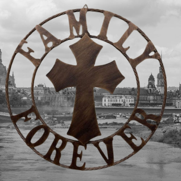 FAMILY FOREVER CROSS 25" METAL WALL ART WESTERN HOME DECOR HANDMADE NEW #EH13171