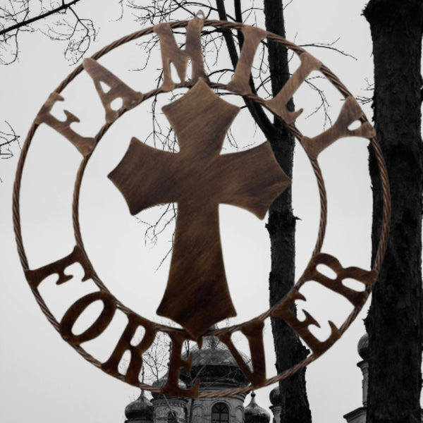 FAMILY FOREVER CROSS 25" METAL WALL ART WESTERN HOME DECOR HANDMADE NEW #EH13171