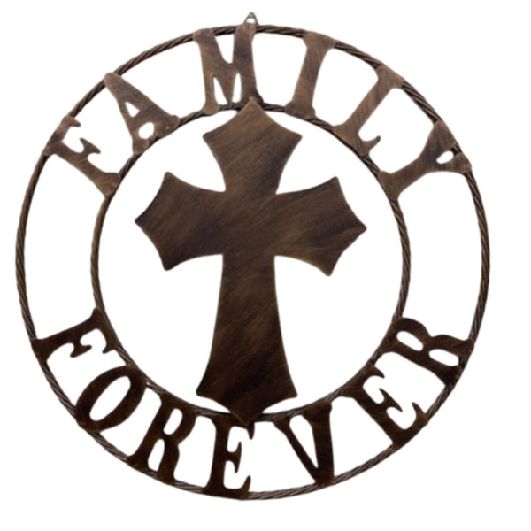 FAMILY FOREVER CROSS 25" METAL WALL ART WESTERN HOME DECOR HANDMADE NEW #EH13171