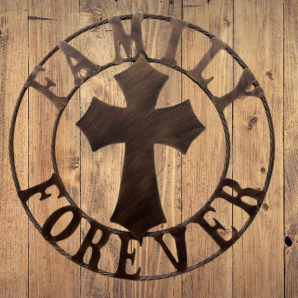 FAMILY FOREVER CROSS 25" METAL WALL ART WESTERN HOME DECOR HANDMADE NEW #EH13171