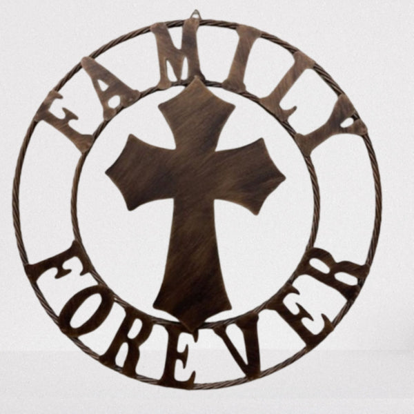 FAMILY FOREVER CROSS 25" METAL WALL ART WESTERN HOME DECOR HANDMADE NEW #EH13171