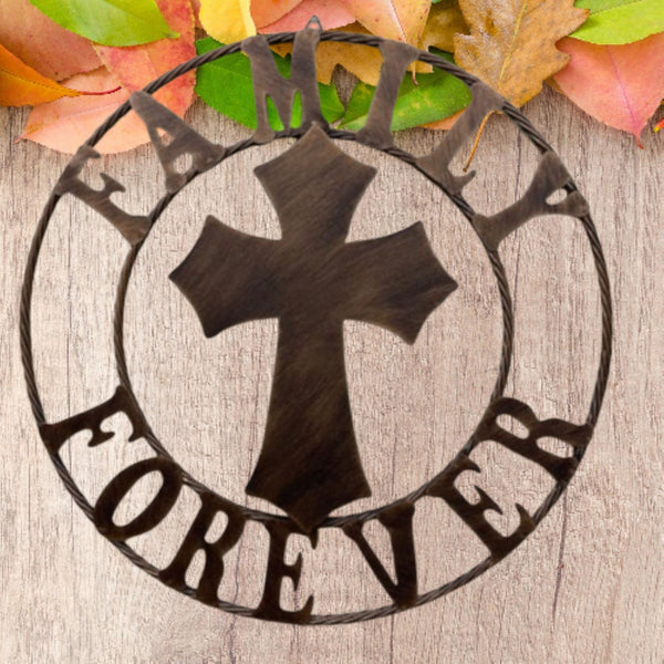 FAMILY FOREVER CROSS 25" METAL WALL ART WESTERN HOME DECOR HANDMADE NEW #EH13171